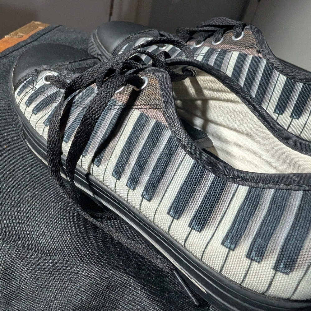 Black And White Canvas Sneakers Piano Pattern Size 7(Men), Size 9(Women)